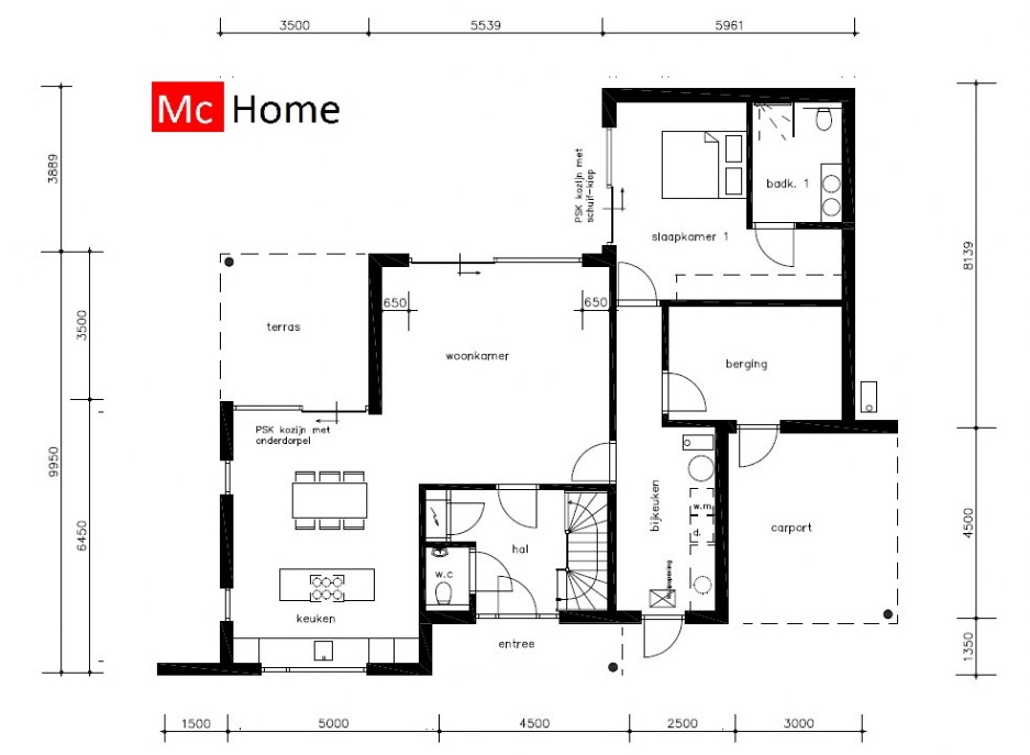 McHome M392 gelijkvloerse woning met kleinere verdieping voor logees ATLANTA MBS 