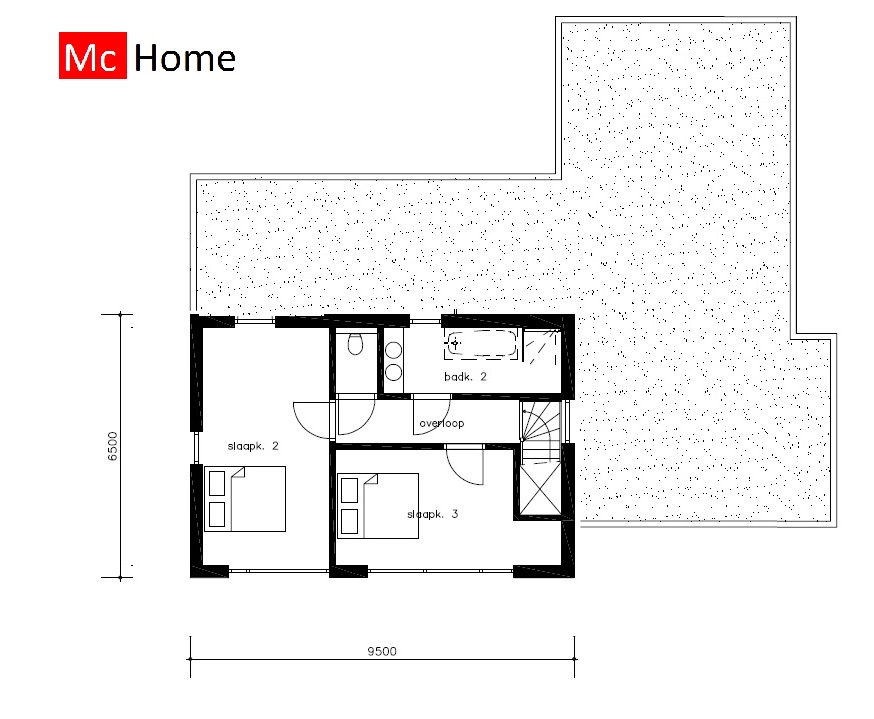 McHome M392 gelijkvloerse woning met kleinere verdieping voor logees METEOR ATLANTA MBS 