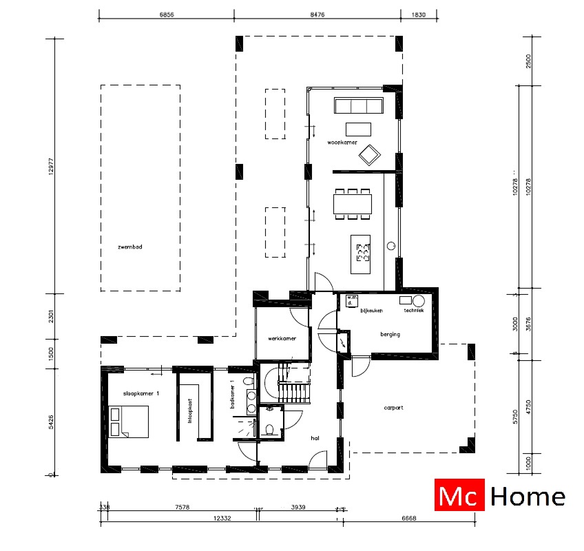 McHome M394 Moderne kubistische villa met zwembad Staalframebouw ATLANTA MBS