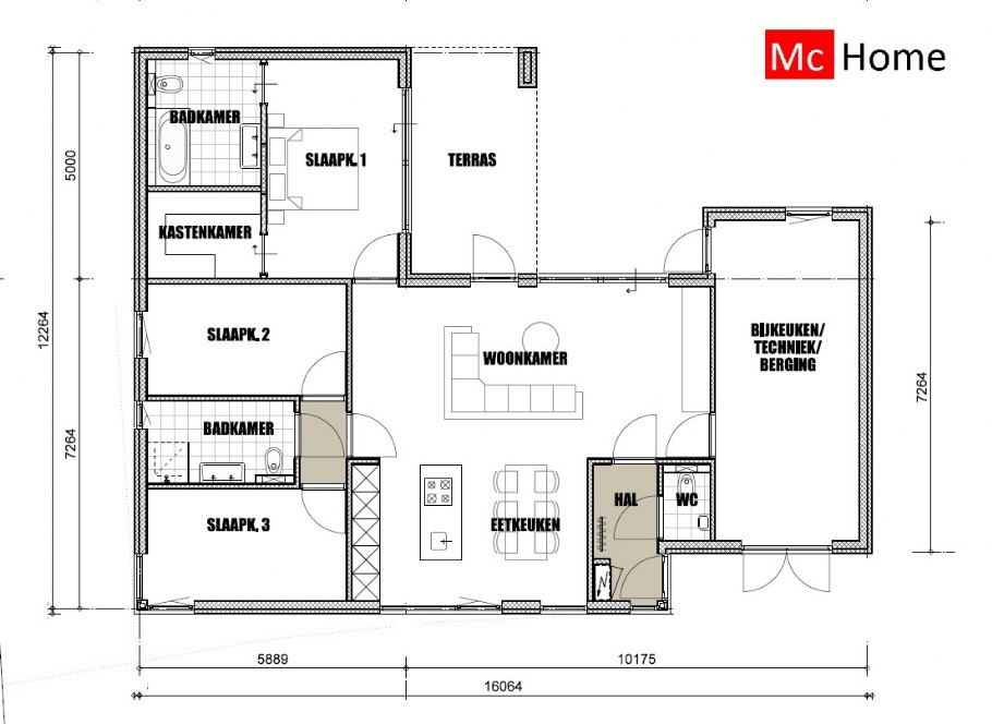 McHome ontwerp B191 bungalow plat dak levensloopbestendig wonen en bouwen voor CPO