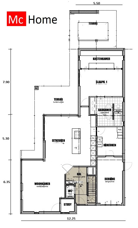 McHome.nl ontwerpen 2026 typer M407 modern kubistisch levensloopbestendig buitenterrassen verdieping