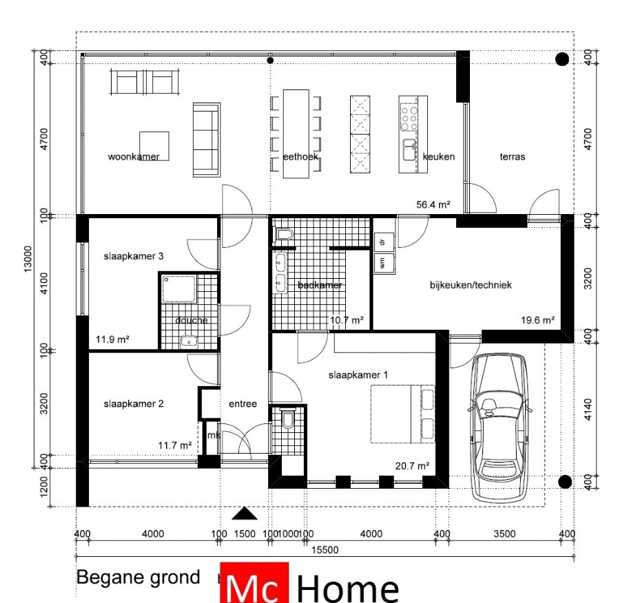 McHome.nl type B107 levensloopbestendige gelijkvloerse woningen staalframebouw Nederland