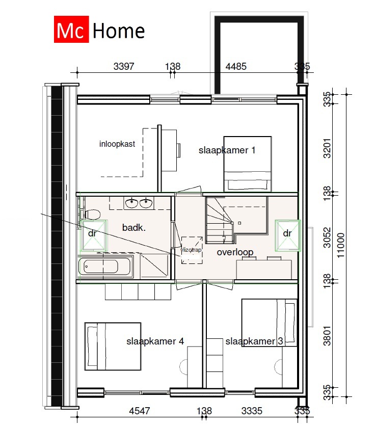 Mc-Home.nl schuur en kapwoning Ontwerp K156 staalframebouw 