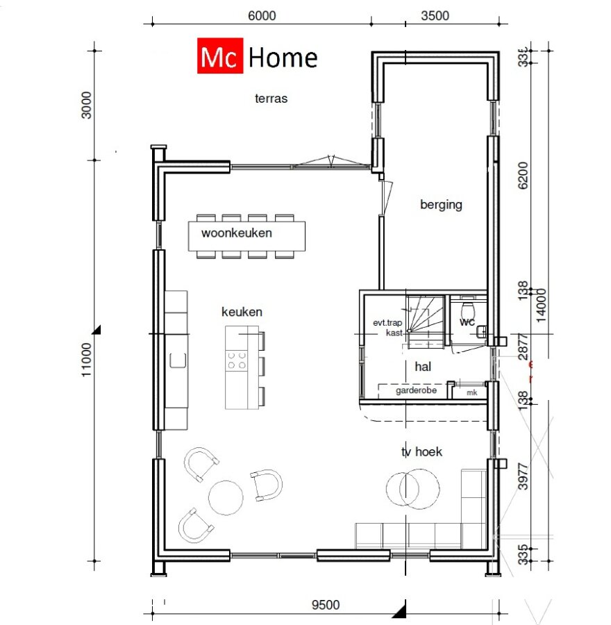 Mc-Home.nl schuur en kapwoning Ontwerp K156 staalframebouw 