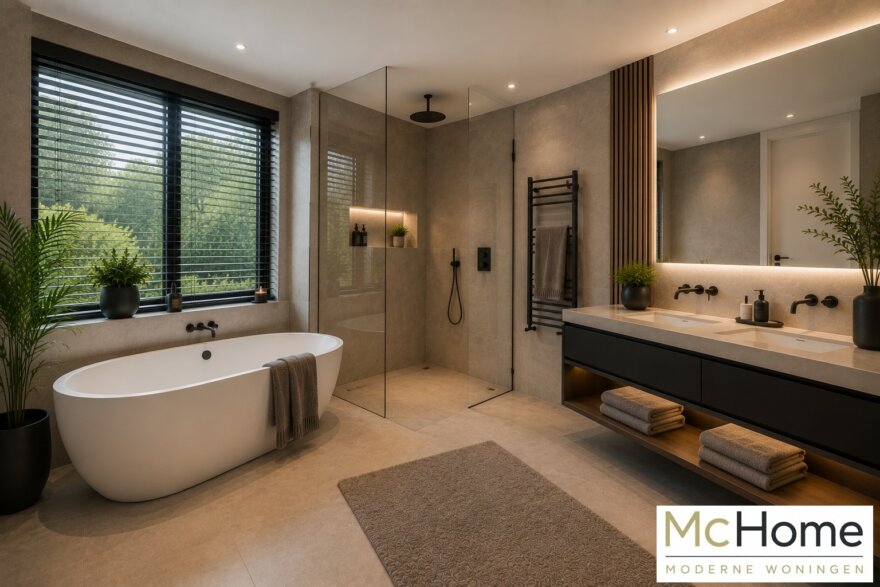 Modern interieur van de levensloopbestendige kubistische woning M-397 van MC HOME