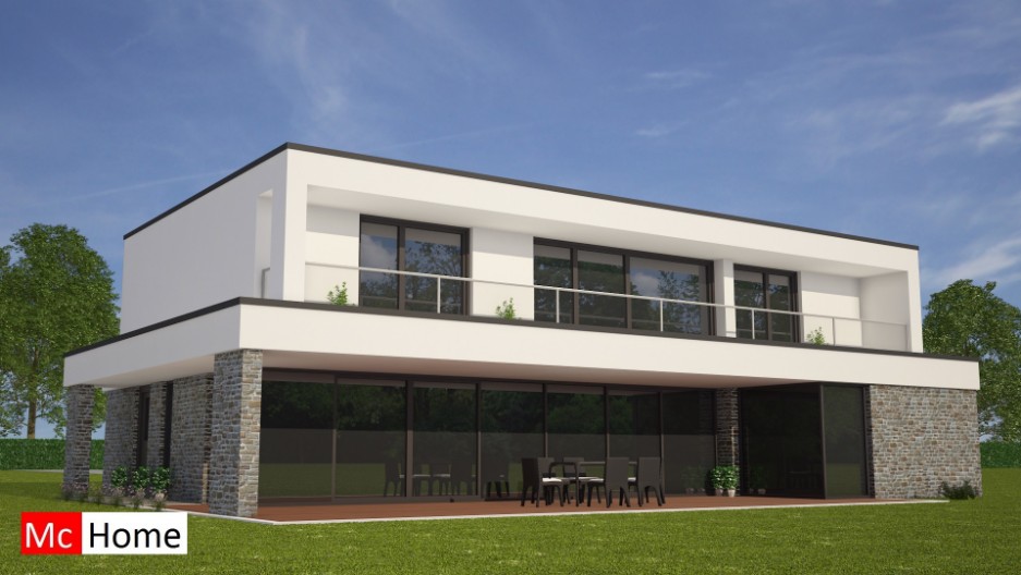 Moderne kubistische villawoning met inpandige garage aparte gastenruimte groot balkon MacHome M110