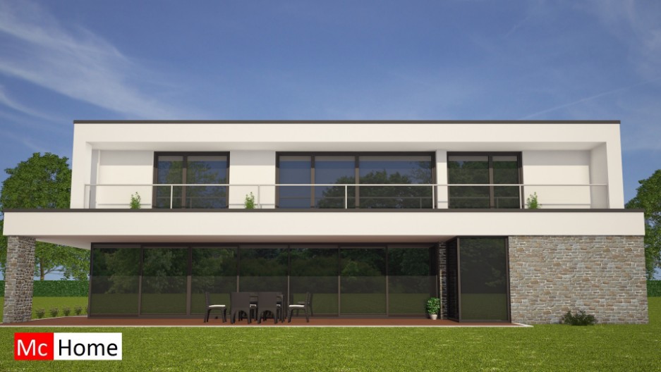 Moderne kubistische villawoning met inpandige garage aparte gastenruimte groot balkon MacHome M110