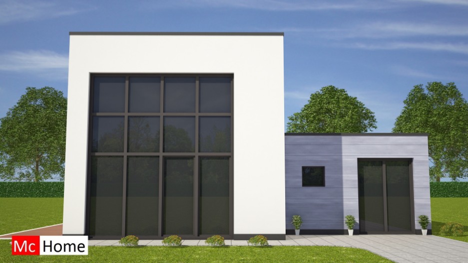 Moderne kubistische woning of bungalow met kleine verdieping energieneutraal bouwen met onderhoudsarme gevelbekleding M125 mc-home.nll