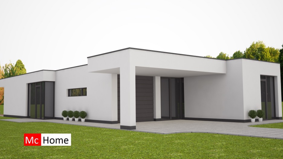 Moderne onderhoudsarme  bungalow met plat dak en overdekt terras Mc-Home B58