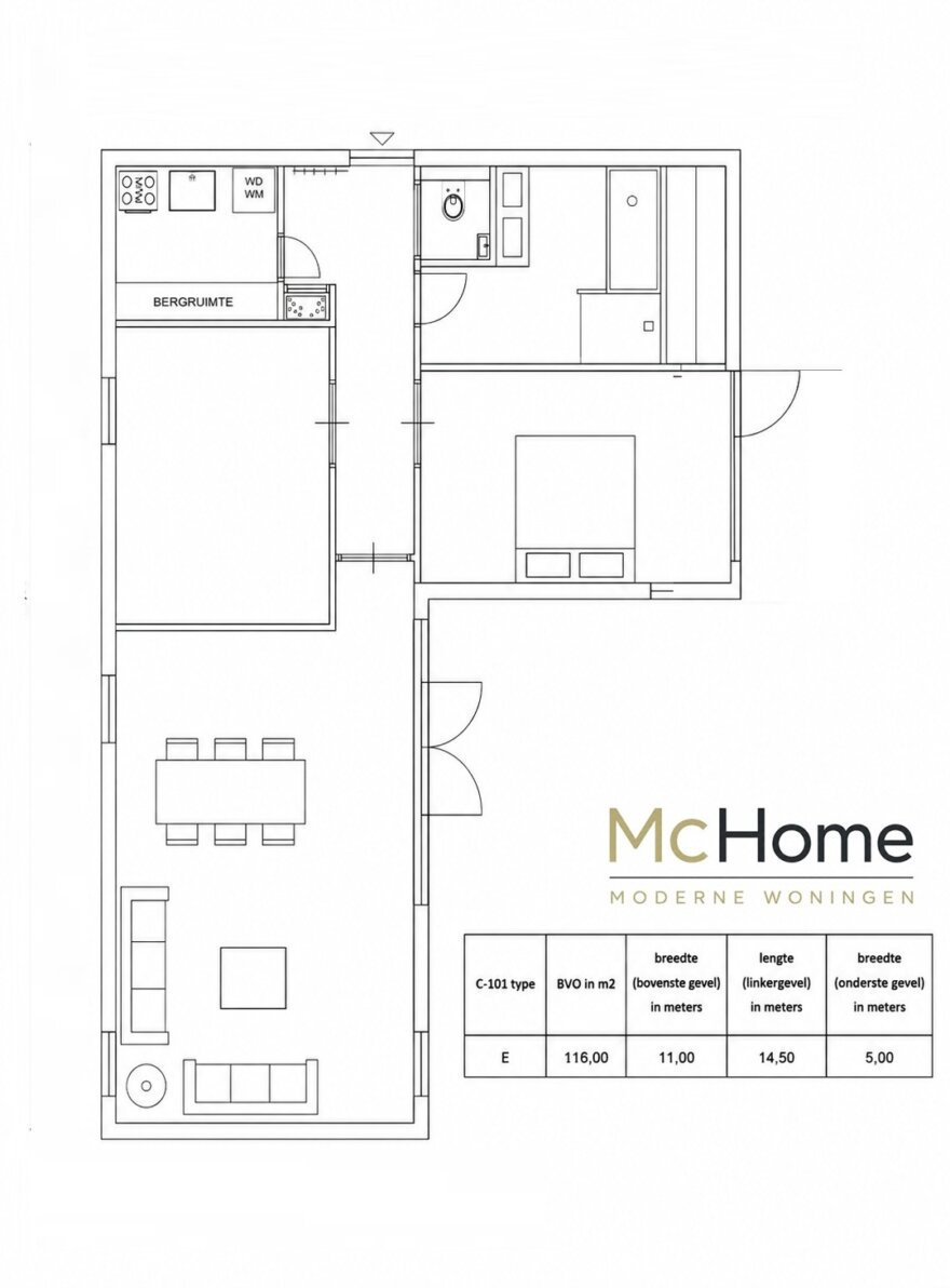 Plattegronden modulaire bungalow Serie C-101 met verschillende woonoppervlakten en indelingen