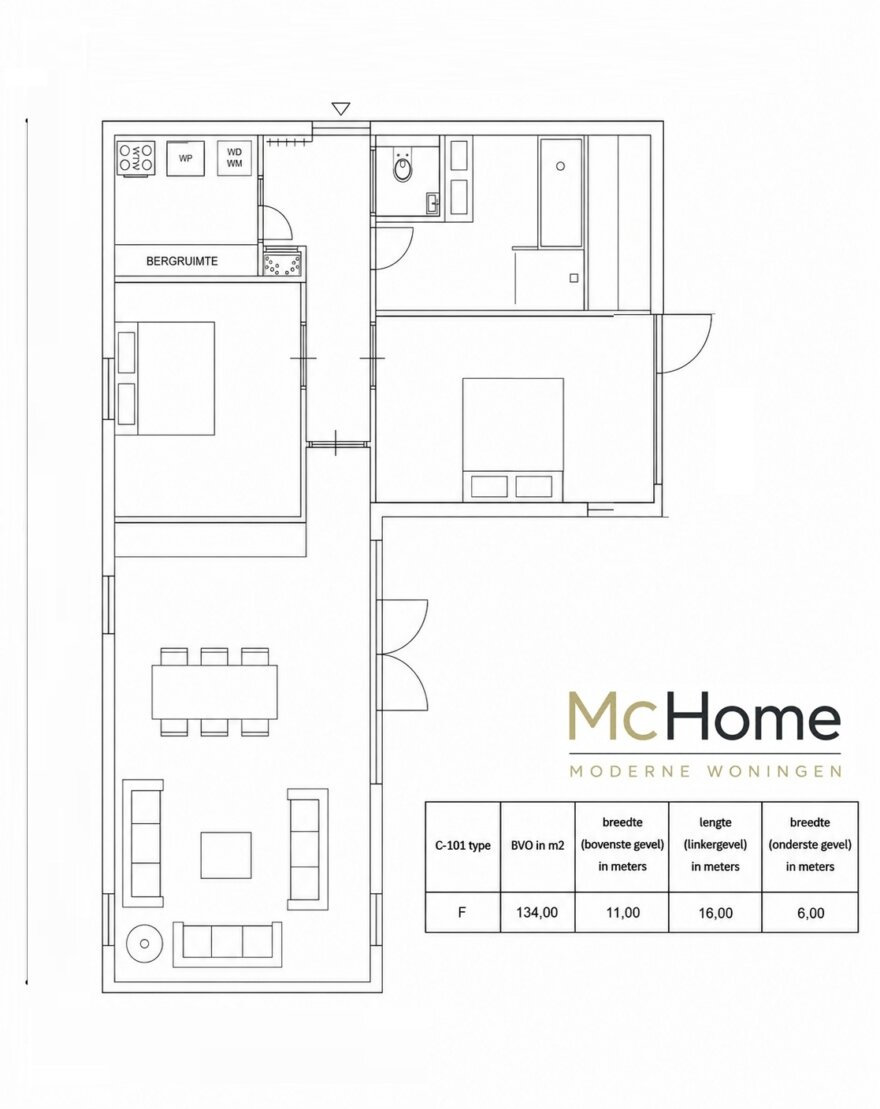 Plattegronden modulaire bungalow Serie C-101 met verschillende woonoppervlakten en indelingen