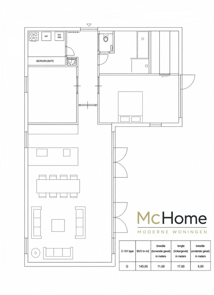 Plattegronden modulaire bungalow Serie C-101 met verschillende woonoppervlakten en indelingen