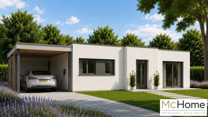 Bekijk deze bungalow van MC HOME 104 m2 met plat dak B-163
