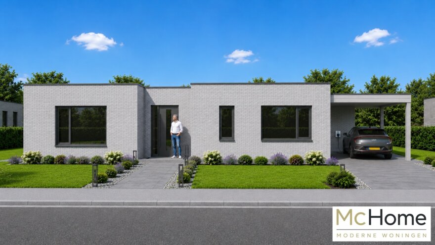 Moderne gelijkvloerse woning MC-HOME B-180 met grote leefruimte en slaapkamer op de begane grond