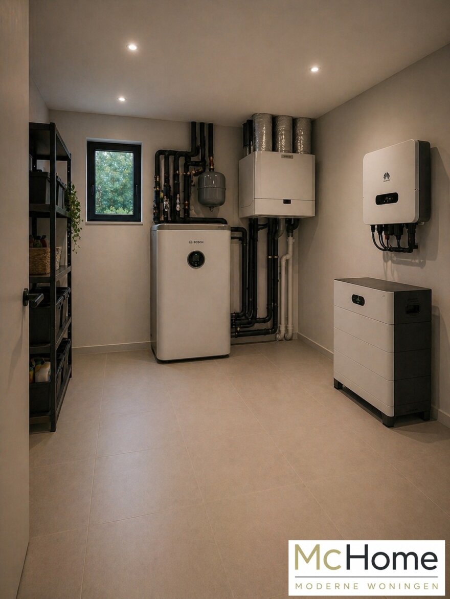 Modern interieur van gelijkvloerse woning B-201 met leefkeuken en grote glaspartijen