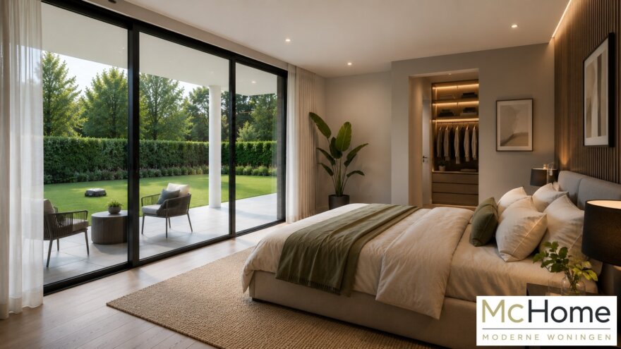 Modern interieur bungalow B-82 met woonkamer en leefkeuken