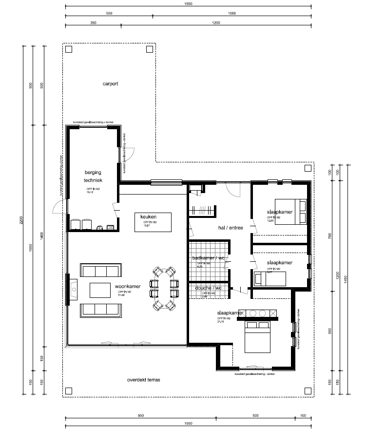 Plattegrond moderne gelijkvloerse bungalow B-82 MCHOME