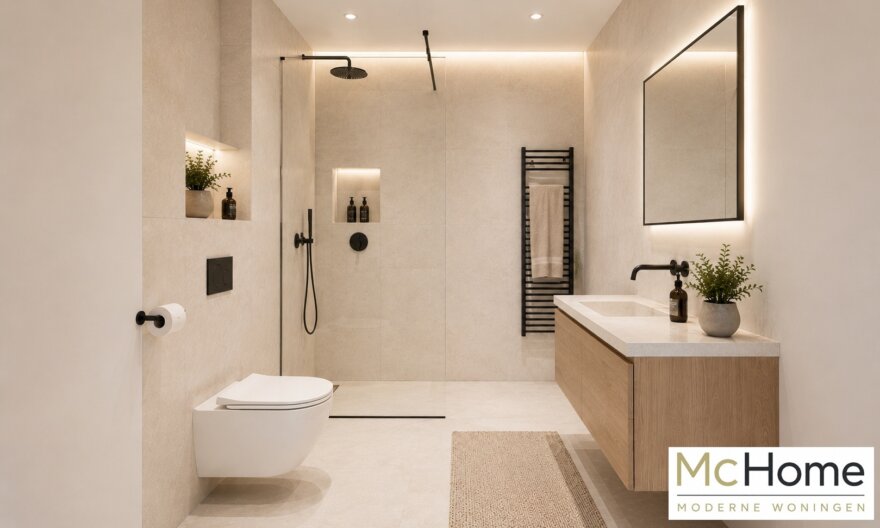 Modern interieur van de levensloopbestendige kubistische woning M-397 van MC HOME