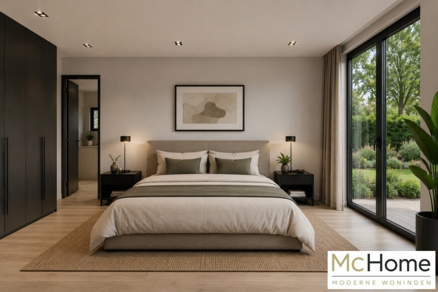 Modern interieur van kubistische woning M-391 met leefkeuken en grote glaspartijen