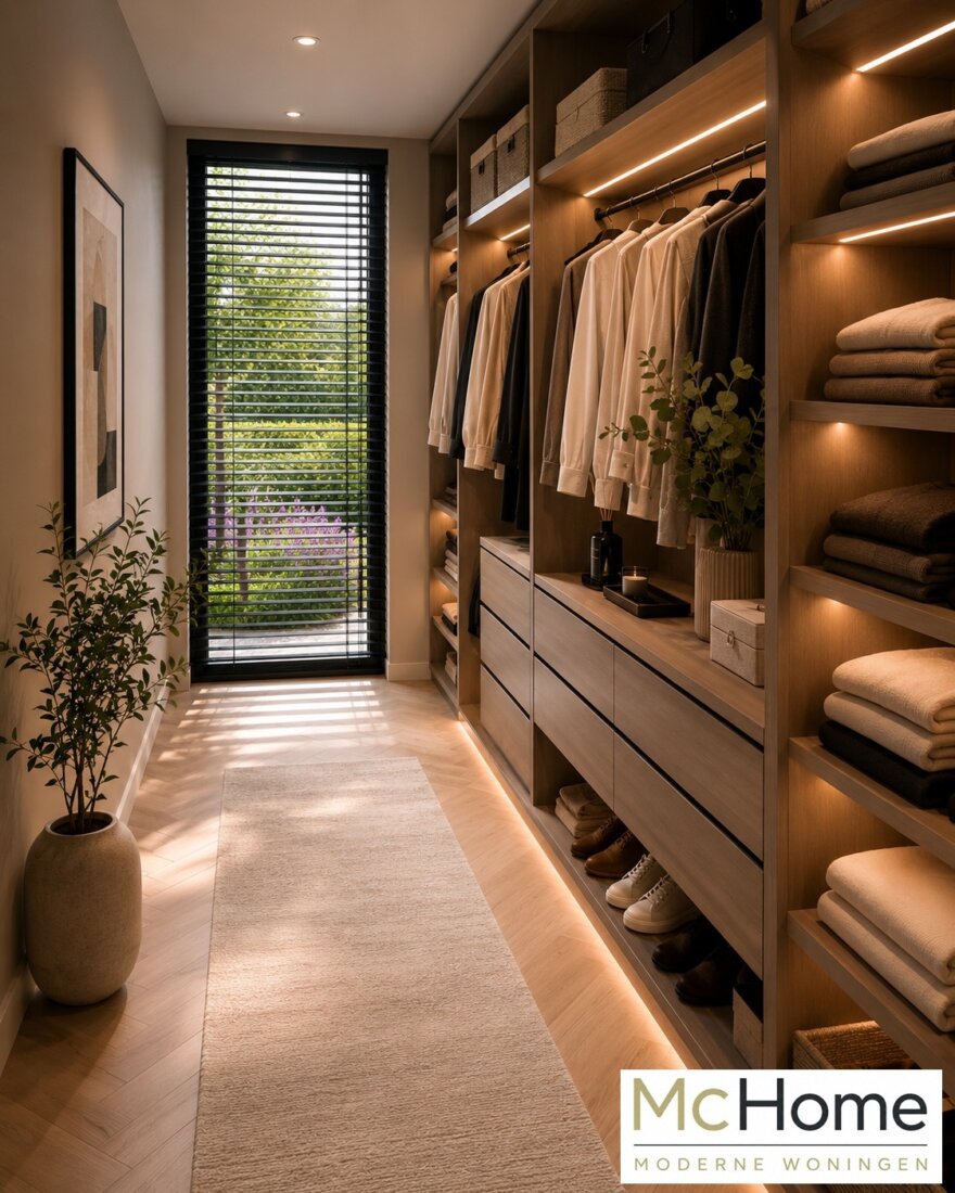 Modern interieur van de levensloopbestendige kubistische woning M-397 van MC HOME