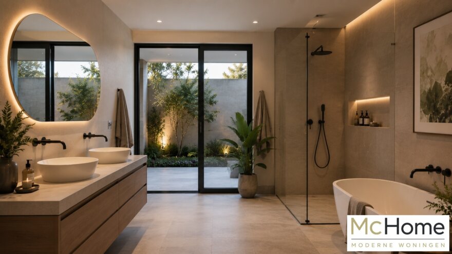 Modern interieur bungalow B-82 met woonkamer en leefkeuken
