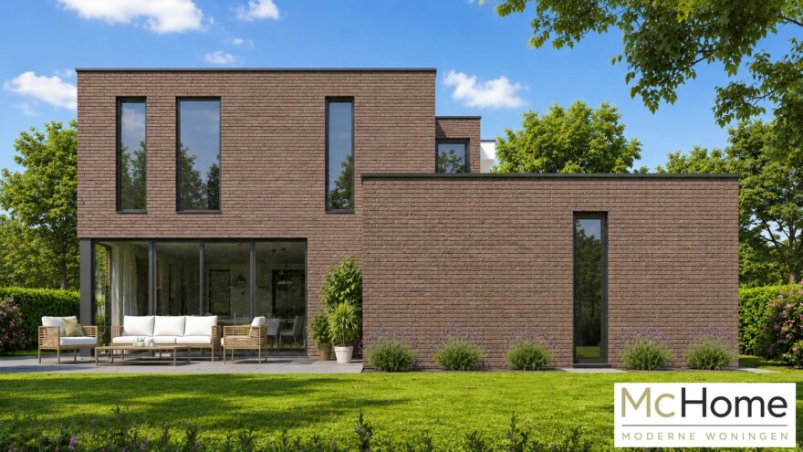 Moderne kubistische woning M-387 met plat dak, carport en levensloopbestendige indeling