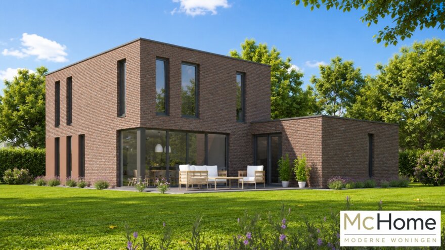 Moderne kubistische woning M-387 met plat dak, carport en levensloopbestendige indeling