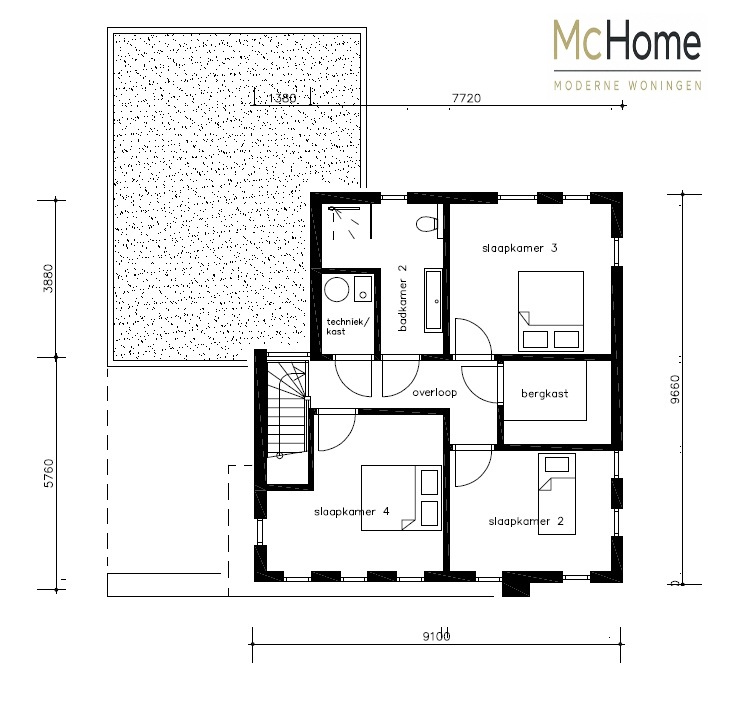 Moderne kubistische woning M-387 met plat dak, carport en levensloopbestendige indeling