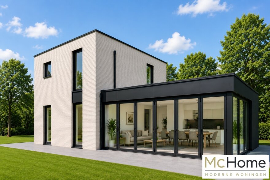Moderne kubistische levensloopbestendige woning met plat dak en verdieping | MC-Home