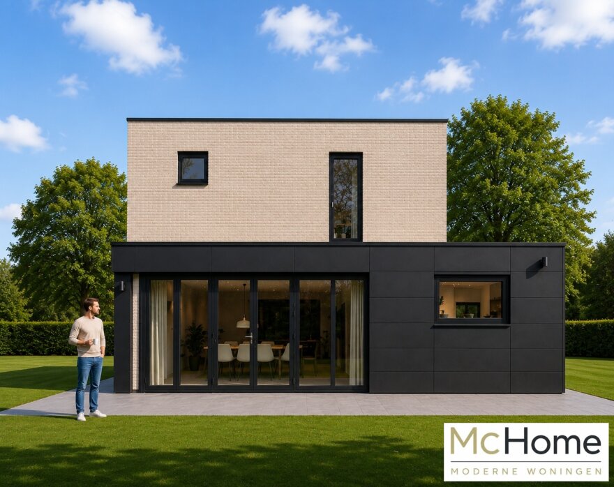 Moderne kubistische levensloopbestendige woning met plat dak en verdieping | MC-Home