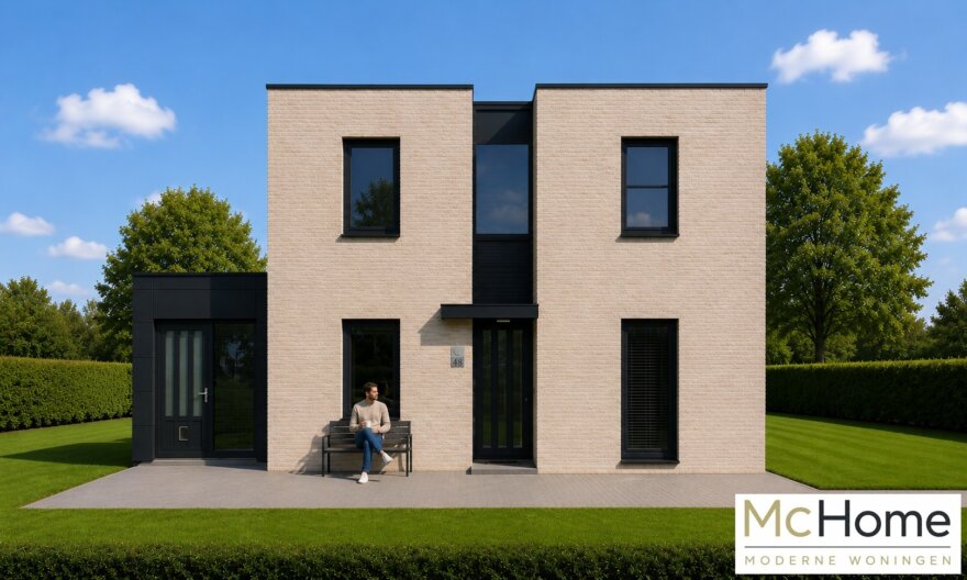 Moderne kubistische levensloopbestendige woning met plat dak en verdieping | MC-Home