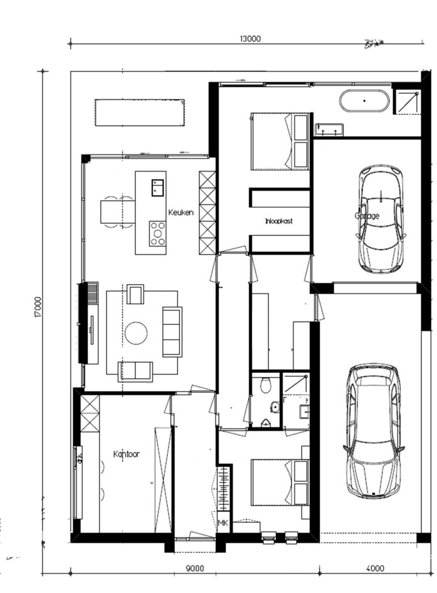 Plattegrond van moderne gelijkvloerse woning McHome B-39 met 164 m²