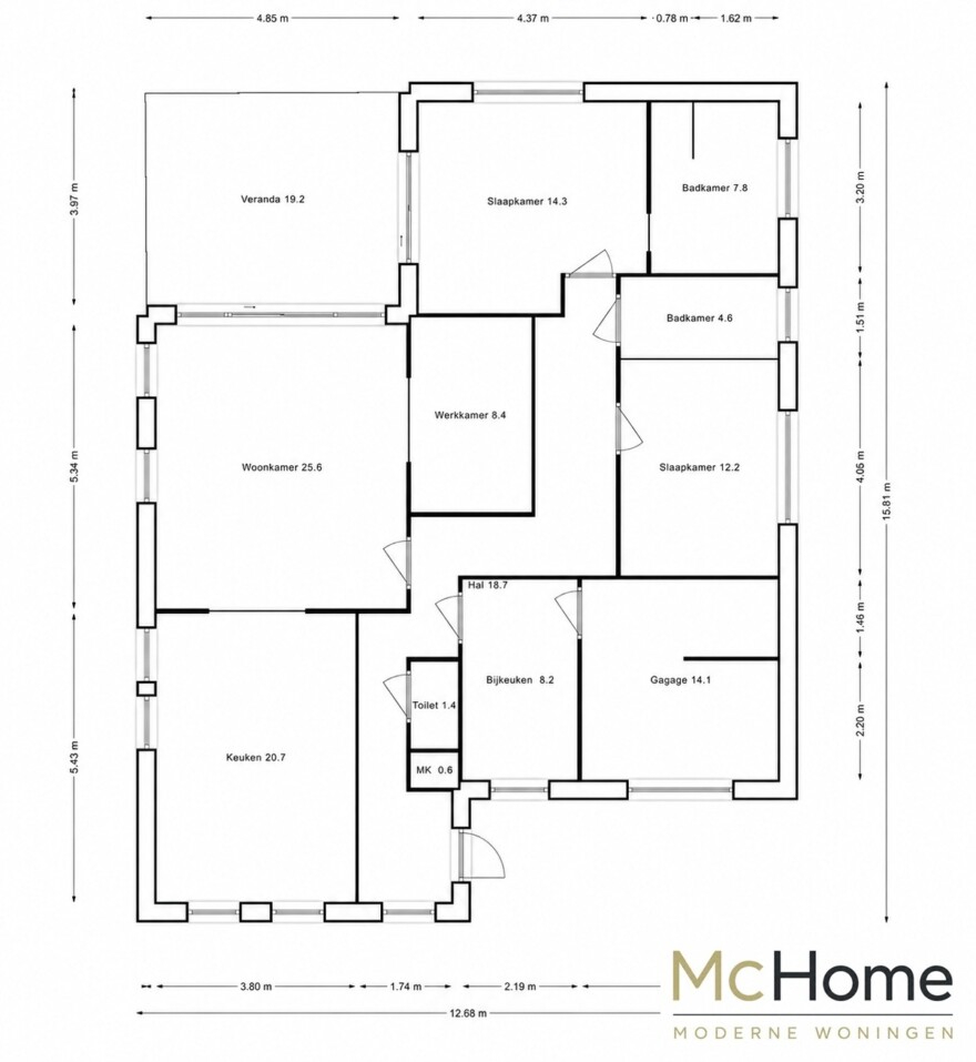 McHome B 196 bungalow met plat dak en terrasoverkapping 