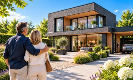 Stel bekijkt een moderne kubistische woning van McHome