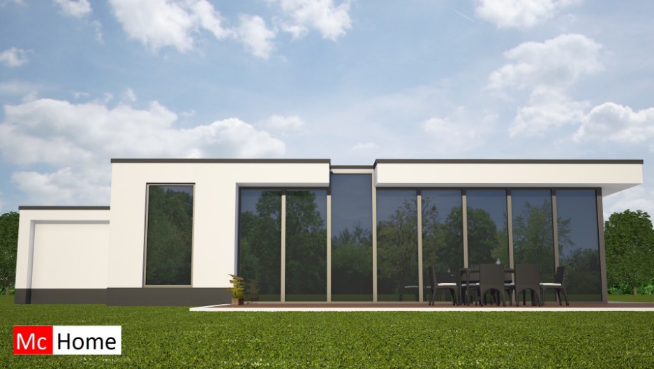 mc-home.nl B25 Moderne strakke bungalow met veel glas en hoge plafonds energieneutraal levensloopbestendig staalframebouw