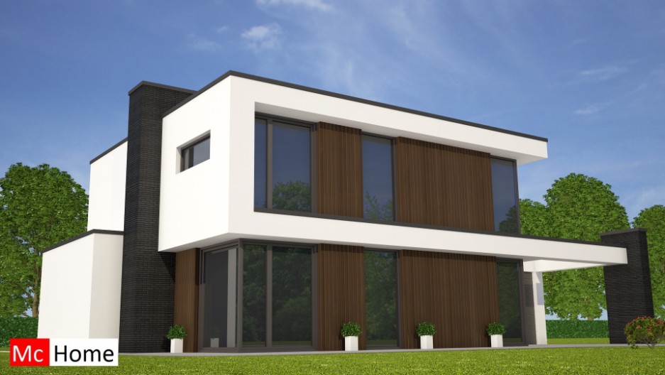 mc-home.nl M100  moderne kubistische woning met veel glas duurzaam gebouwd onder architectuur in staalframebouw houtskelet of traditioneel