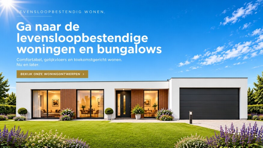 Moderne levensloopbestendige bungalow met plat dak, grote ramen, garage en tuin