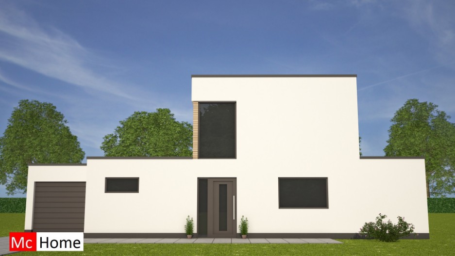 mchome m113 moderne kubistische bungalow woning met dakterras verdieping energieneutraal staalframe 