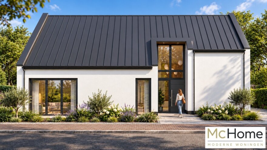Moderne levensloopbestendige woning K-123 met stalen felsdak en witte gevels