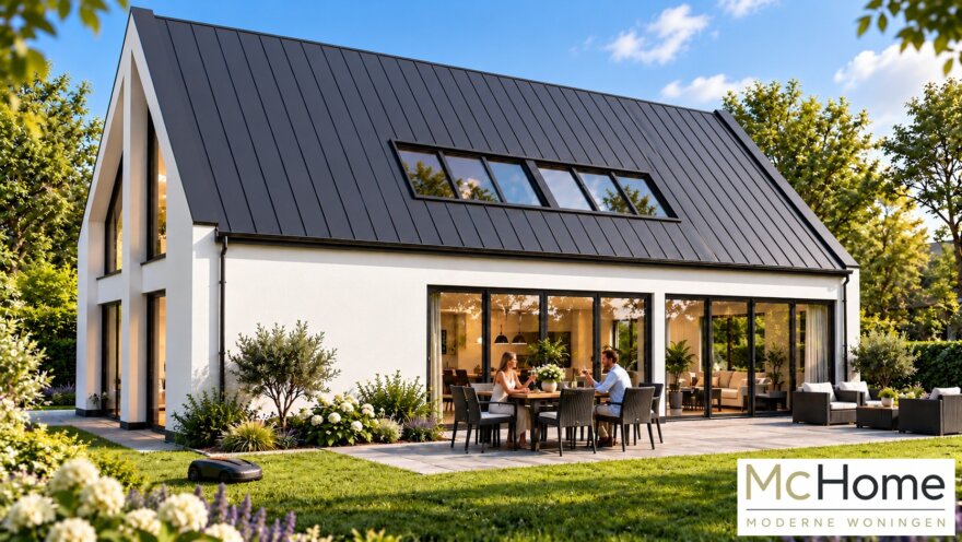 Moderne levensloopbestendige woning K-123 met stalen felsdak en witte gevels