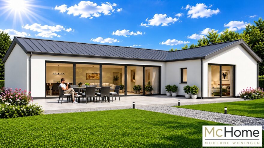 McHOME Serie C-101 modulaire moderne gelijkvloerse bungalow met licht hellend zadeldak