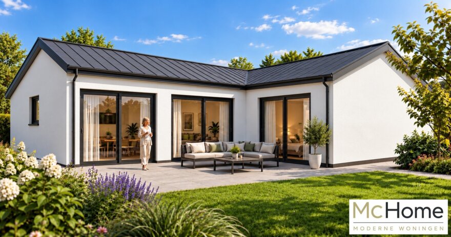 McHOME Serie C-101 modulaire moderne gelijkvloerse bungalow met licht hellend dak