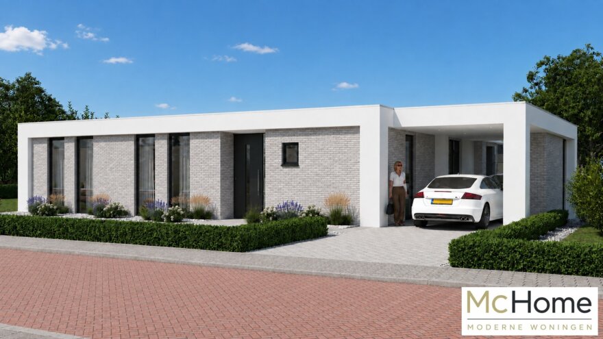 Moderne gelijkvloerse woning B-157 met garage en plat dak