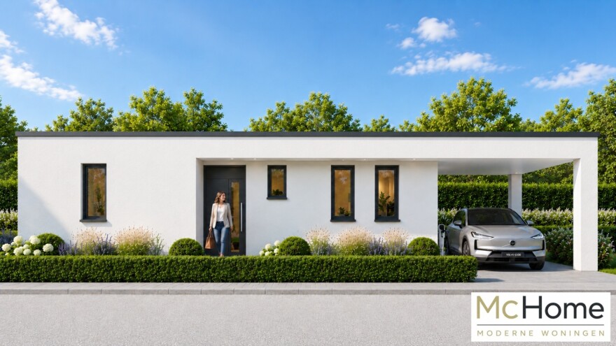 Compacte moderne gelijkvloerse woning B-166 met carport en overdekt terras
