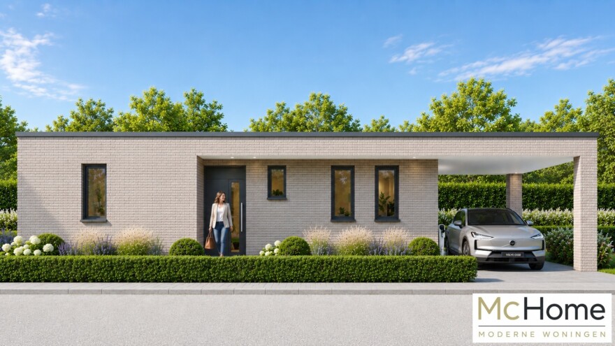 Compacte moderne gelijkvloerse woning B-166 met carport en overdekt terras