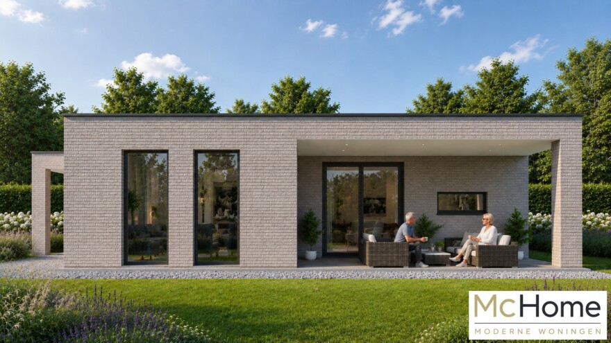 Compacte moderne gelijkvloerse woning B-166 met carport en overdekt terras