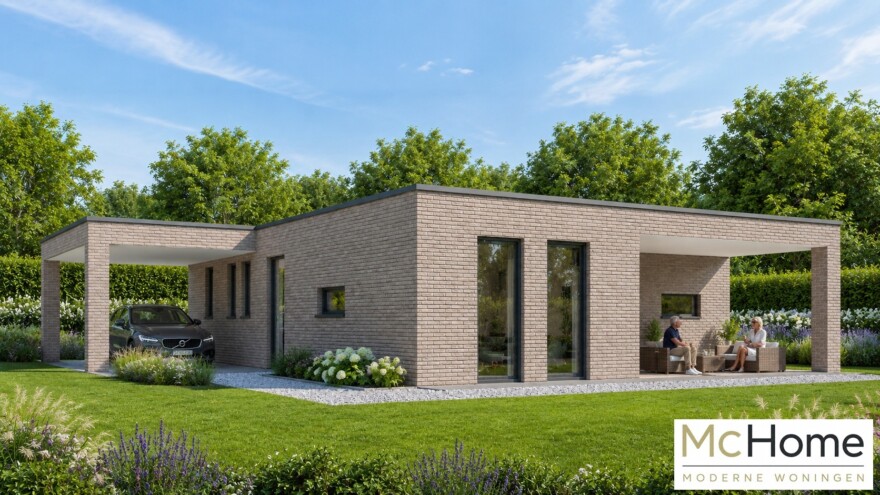 Compacte moderne gelijkvloerse woning B-166 met carport en overdekt terras