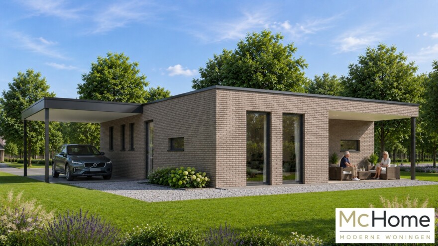 Compacte moderne gelijkvloerse woning B-166 met carport en overdekt terras