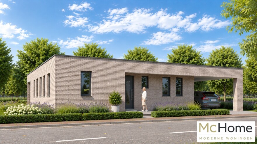 Compacte moderne gelijkvloerse woning B-166 met carport en overdekt terras