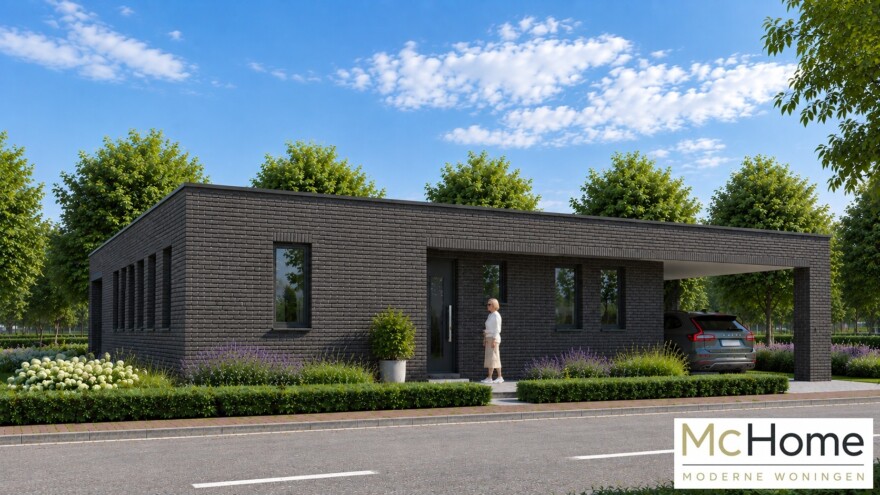 Compacte moderne gelijkvloerse woning B-166 met carport en overdekt terras